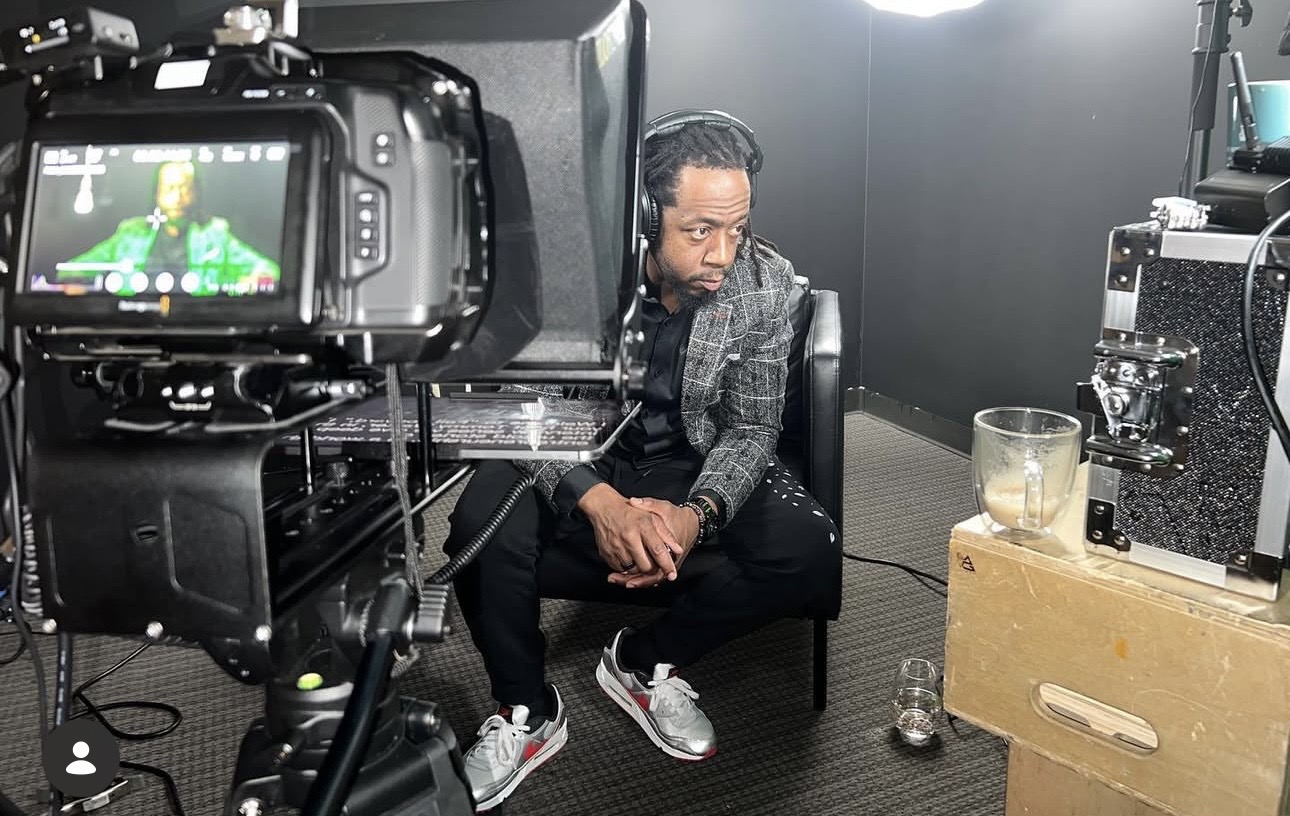 Tommy Walker on set during a podcast taping
